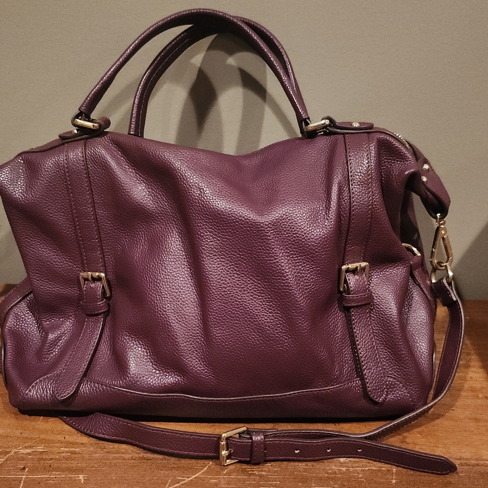 Oradelphine Sophisticated Purple Leather Satchel with Gold Hardware